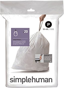 simplehuman Code P Custom Fit Trash Can Liner, 1 refill pack (20 liners), 50 -60 L / 13-16 Gal