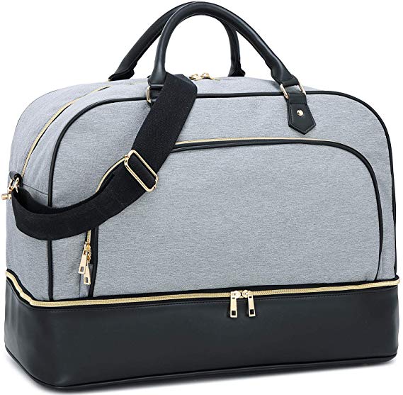 BLUBOON Weekender Bag for Women Ladies Carry On Tote Overnight Bag Travel Duffel with Bottom Shoe Compartment (E2019 Grey)