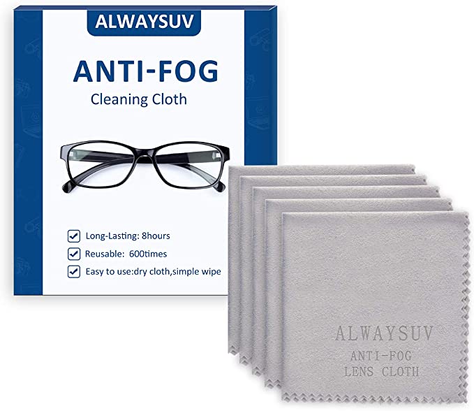 ALWAYSUV 5 Pack Microfiber Anti Fog Cleaning Cloth for Glasses Lenses Phones Screens Camera Silverware Any Other Delicate Surfaces Reusable Cleaning Wipes