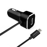 USB Type C Car charger Nekteck 54A USB-C Car Charger Adapter with Integrated Built-in Type-C 31 Cord For Apple MacBook 12 inch Nokia N1 Nexus 5X 6P Lumia 950950XL OnePlus 2 and More Black