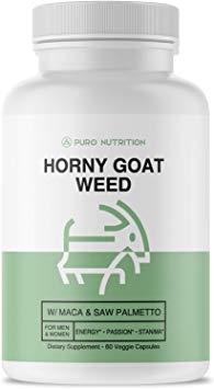 Puro Nutrition Horny Goat Weed Supplement for Men & Women with Maca, Saw Palmetto, Ginseng, and L-Arginine - 1000mg Epimedium with Icarniins - 60 Capsules for Energy and Physical Performance