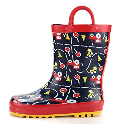 KomForme Kids Girl Boy Rain Boots, Waterproof Rubber Printed with Handles