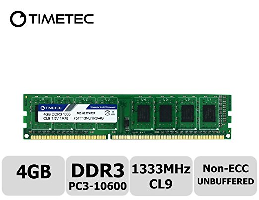 Timetec Hynix IC 4GB DDR3 1333MHz PC3-10600 Non ECC Unbuffered 1.5V CL9 1R8 Single Rank 240 Pin UDIMM Desktop PC Computer Memory Ram Module Upgrade (High Density 4GB)