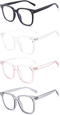 ENSARJOE 4 Pack Blue Light Blocking Glasses Square Reading/Gaming/TV/Phones Glasses for Women Men Anti Eyestrain & UV Glare
