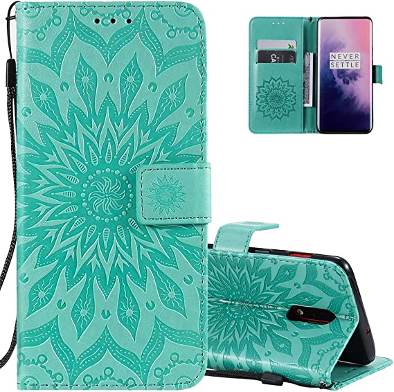 EMAXELERR LG K40 Case Cover Stylish Embossed PU Leather Bookstyle Shockproof Flip Wallet Cover Sun Flower with Kickstand Cards Slot for LG K40 KT:Sun Green