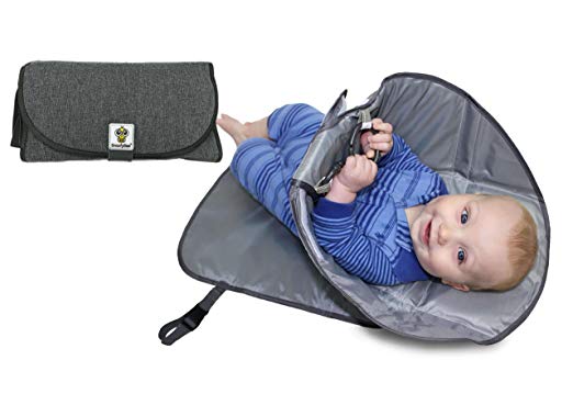 SnoofyBee Portable Clean Hands Changing Pad. 3-in-1 Diaper Clutch, Changing Station, and Diaper-Time Playmat with Redirection Barrier for Use with Infants, Babies and Toddlers. (Heathered Grey)