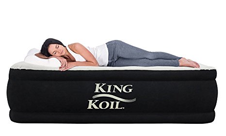 King Koil TWIN SIZE UPGRADED Luxury Raised Air Mattress - HIGHEST QUALITY Best Inflatable Airbed with Built-in Pump - Elevated Raised Air Mattress Quilt Top & ONLY BED WITH 1-year GUARANTEE