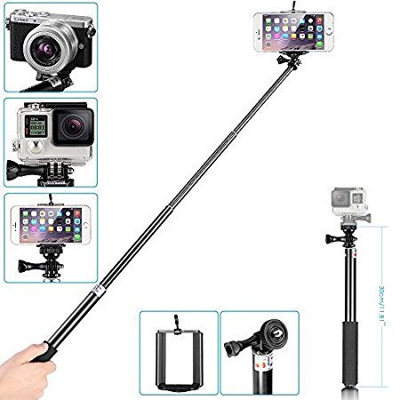 Neewer Aluminium Extendable Handheld Selfie Stick 38"/96cm with Adajustable Cellphone Holder for GoPro 1 2 3 3  4/Digital Camera/iPhone 6 plus/6/5/5s/4s/4/Samsung Galaxy S6,Edge,S5,S4,Note 4,3