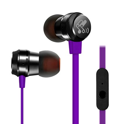 SoundPEATS In-Ear Noise Cancelling Headphones Stereo Earbuds Earphones for iPhone and Android Smartphones (With Mic and In-line Control, Flat Cable, Metal Housing)- M20 Purple