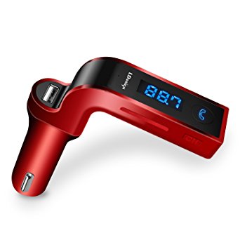 Bluetooth FM Transmitter, LDesign Wireless In-Car FM Adapter Car Kit with USB Car Charging for iPhone, Samsung, LG, HTC, Nexus, Motorola, Sony Android Smartphone Red