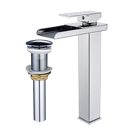 Senlesen Tall Body Bathroom Vessel Sink Faucet Waterfall Singe Handle One Hole Basin Mixer Tap Chrome Finish