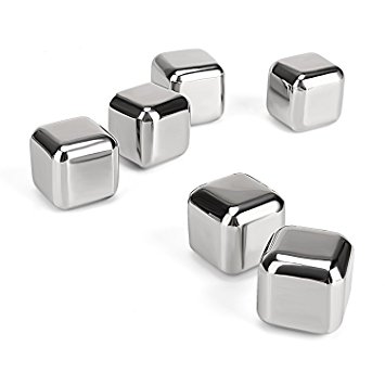 Whisky Stones , Amzdeal Cooling Rocks, 6 Square Reusable Stainless Steel Chilling Whiskey Wine Drink Stone