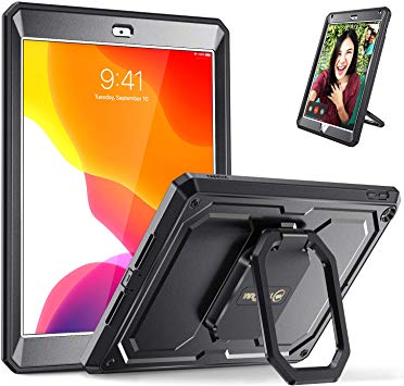 Fintie Case for New iPad 7th Generation 10.2 Inch 2019 - [Tuatara Magic Ring] 360 Degree Rotating Multi-Functional Grip Stand Shockproof Fully-Body Rugged Cover with Built-in Screen Protector, Black