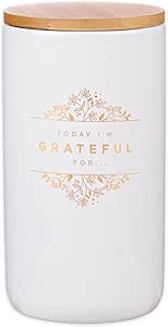 Christian Art Gifts Keepsake Count Your Blessings Gratitude Jar Set w/Bible Verse Note Cards, Today I'm Grateful For, White Ceramic with Gold