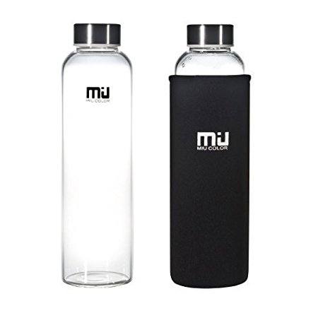 MIU COLOR® 550ml Eco-friendly Glass Water Bottle,BPA-Free Portable Sports Bottle,Leak-proof Stainless Steel Cap with Nylon Sleeve Drinking Bottle