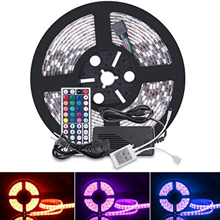 Boomile Led Strip Lights, Waterproof SMD 5050 RGB 16.4Ft 5M 300leds Multi-Color Dimmable Strip Lights Flexible Led Rope Lights with 44key Remote Controller   12V 5A Power Supply   IR control Box