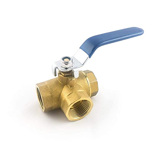 QWORK Series 3-Way (L-Port) Ball Valve, Lever Handle, NPT Female (3/4'') Made of Forged Brass