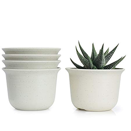 Greenaholics Plastic Plant Pot - 4.3 Inch Round Succulent Planters, Small Size, Set of 5, Marble White