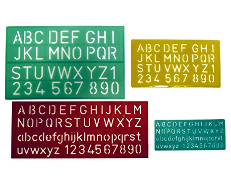 4 Piece Plastic Lettering Guide Stencil Set (10, 17, 20, 27mm Letter Size)