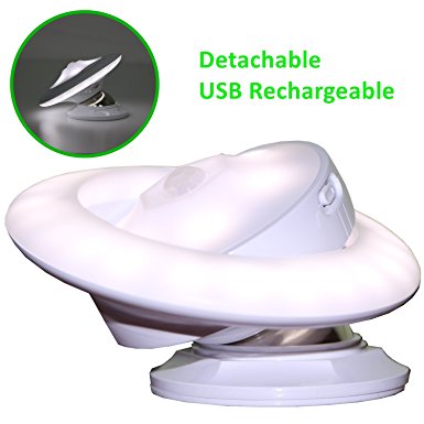 UFO 360° Rotatable Motion Sensor Night Light LED Rechargeable USB Detachable Wall Light Lamp with Magnet Base for Baby's Room, Closet, Hallway, Bathroom, Stairs,Wardrobe (Pure White)