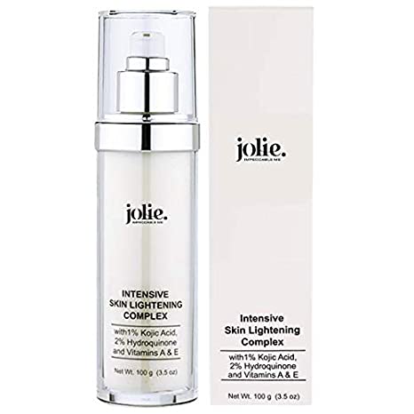 Jolie Intensive Skin Lightening Complex W/ 2% Hydroquinone, 1% Kojic Acid, Vitamins A and E, Aloe and Sunflower Seed Oil - For Face + Body - 3.5 oz