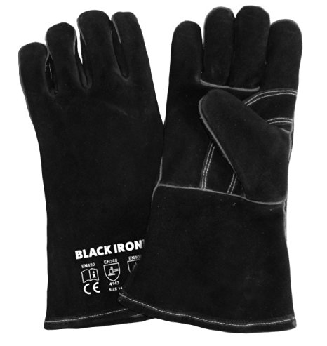Black Iron Welding Gloves Black, 14 Inch