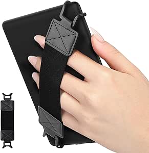 MoKo Dragonne de Sécurité pour 6-8" Kindle eReaders Fire Tablet - Kobo/Voyaga/Sony Kindle E-Book Tablet, Sangle Haute-Élastique Polyvalente Légère Support Antidérapante, Sangle Noire, Noir