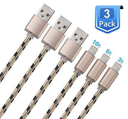 Travalo 3FT 6FT 10FT Nylon Braided 8 Pin to USB Lightning Cable Cord with Aluminum Heads for iPhone iPad and iPod (3Pack)