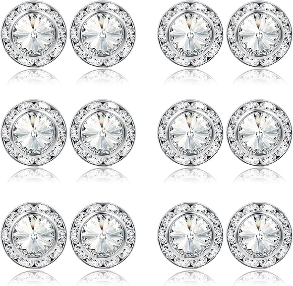 BESTEEL Rhinestone Earrings Round Shaped Acrylic Stone Inside Crystal Halo Stud Earrings for Dance Competitions Stage Opera Performance Wedding Party Earrings Jewelry 15mm, 6/12 Pairs