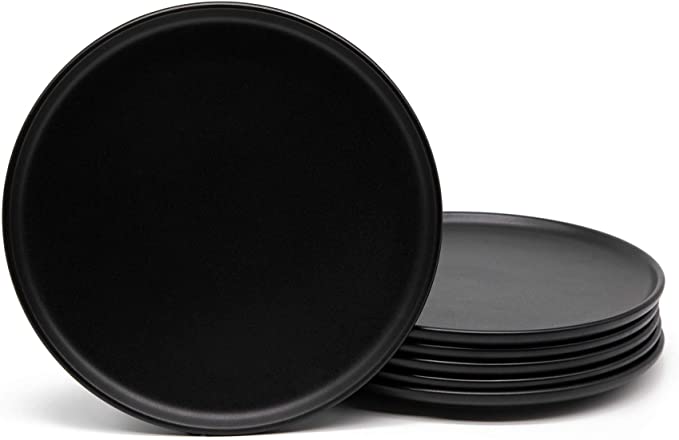 Dinnerware Sets, by Kook, Semi-Matte Stoneware, Dinner Plates, Salad Plates (Charcoal Black, 10 Inch)