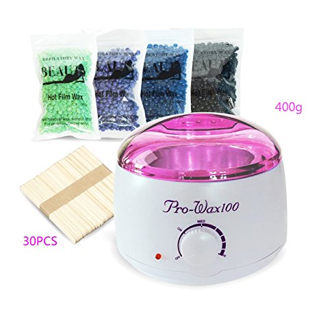 MEILI Electric Wax Warmer with 4 Packs Hard Wax Beans and 30 Applicator Sticks Home Waxing Kit