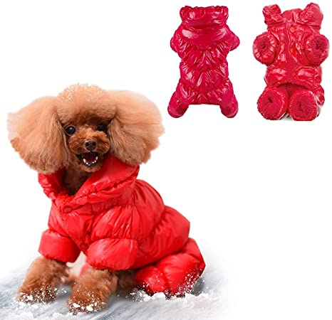 SunteeLong Winter Puppy Dog Coat Waterproof Pet Clothes Windproof Dog Snowsuit Warm Fleece Padded Winter Pet Clothes for Small Dogs Red XS