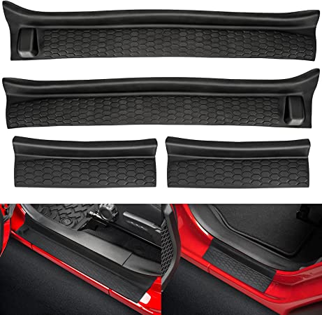 SUPAREE Door Sill Guards Kit, Black Rubber Door Entry Guards for 2018-2021 Jeep Wrangler JL JLU Gladiator JT 4-Door Accessories Parts Door Sill Protector Replacement, 4pcs/Set