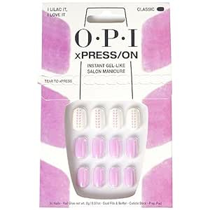 OPI xPress/ON Press On Nails, Up to 14 Days of Gel-Like Salon Manicure, Vegan, Sustainable Packaging, With Nail Glue, Iridescent Geometirc Lilac Nail Art, Short, I Lilac It, I Love It