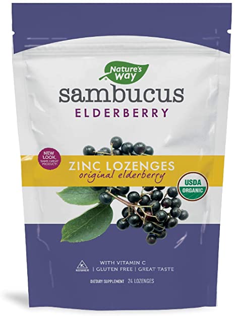 Nature's Way Organic Sambucus Lozenge, Elderberry and Zinc, 24 count pouch