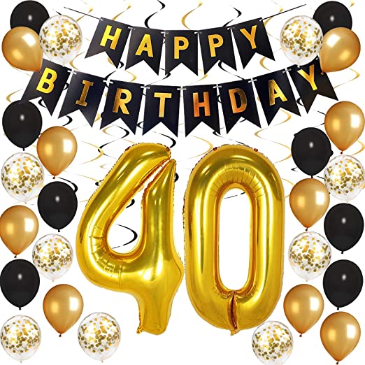 Besteek 39PCS 40th Birthday Decorations for Men Women Black and Gold Party Decorations Reusable Rich Style Birthday Party Supplies for Birthday, Festivals, Anniversary Parties