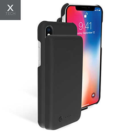 iPhone X Battery Case, 5000mah Rechargeable Slim Extended Protective Portable Backup Charger Case with Removable Power Bank and Ring Holder [Apple Certified Chip] Black