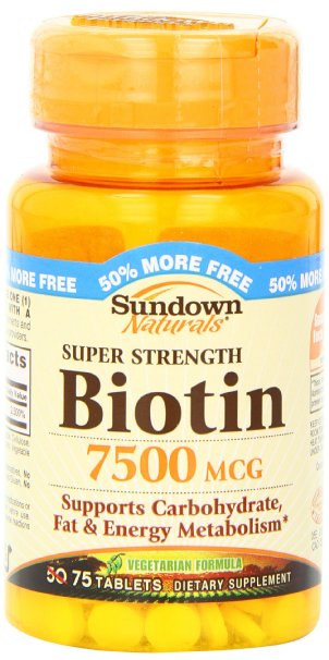 Sundown Naturals Super Strength Biotin 7500 mcg 75 Tablets