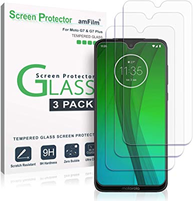 amFilm Screen Protector for Moto G7 / G7 Plus (3 Pack), Case Friendly Tempered Glass Film Screen Protector for Motorola Moto G7 and G7 Plus