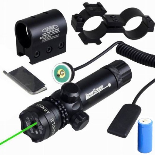 Niniso Shockproof 532nm Tactical Green Dot Laser Sight Rifle Gun Scope w Rail and Barrel Mount Cap Pressure Switch