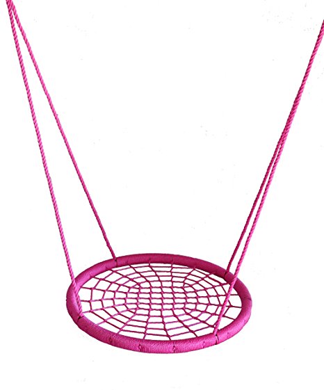Web Riderz Tickled Pink Outdoor Swing N' Spin- Safety rated to 600 lb, Adjustable length hanging ropes, Ready to hang, Easy Install, 39 Inch Diameter