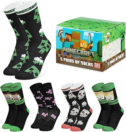 Minecraft Boys Socks 3 Pack or 5 Pack - Cotton-Rich Crew Kids Ankle Socks Everyday School Sports - Gaming Gifts for Boys