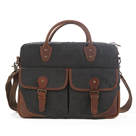 S-ZONE Vintage Canvas Leather Messenger Bag Briefcase Shoulder Laptop Tote Bag