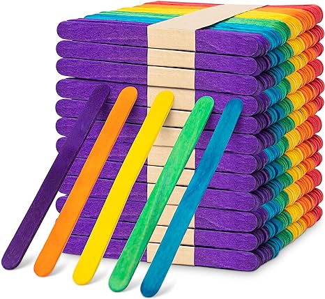 Darice 500 Pcs Colored Popsicle Sticks for Crafts, 4.5" Colorful Wooden Rainbow Craft Sticks Supplies, STEM DIY Art, Ages 3