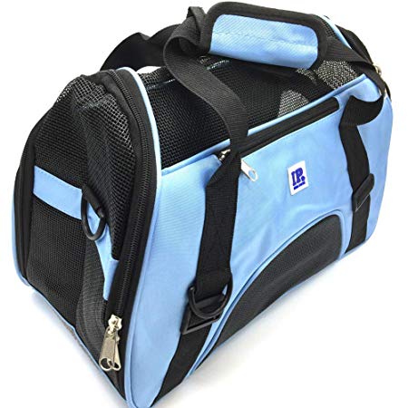 IrisPets Pet Airline Travel Approved Airport Pet Carrier, Soft Sided Portable Folding Under Seat Air Travel Pet Carriers Bag for Small Puppy/Cats Small Animals - Blue