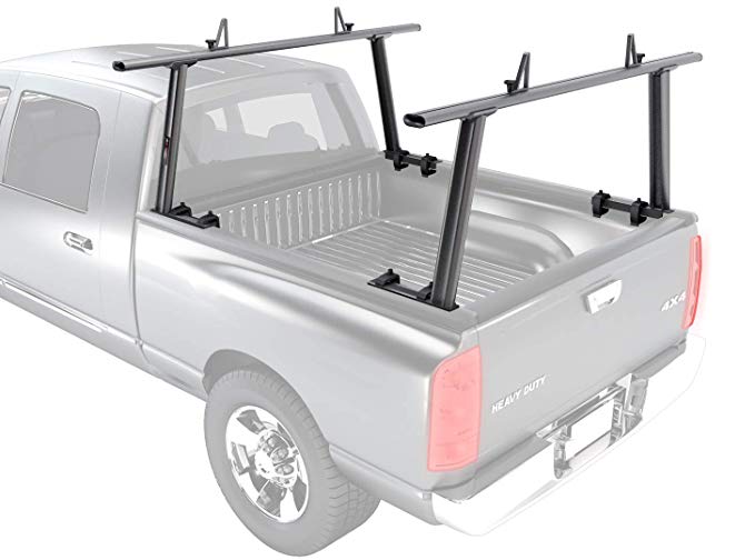 AA-Racks Model APX25 Extendable Aluminum Pick-Up Truck Ladder Rack (No Drilling Required) - Dark Gray