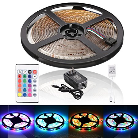 Litake LED Light Strip, [Upgraded Outdoor Version] 16.4FT/5M RGB LED Backlight Strip Kit with Remote, 300 Color Changing LEDs Strip with Waterproof Design 24 Key IR Remote Control 12V Power Supply