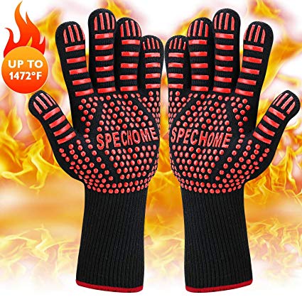 SPECHOME BBQ Gloves，Grilling Gloves, 1472°F Extreme Heat Resistant Grill Gloves Non-Slip Oven Mitts Potholder, Perfect for Barbecue, Cooking, Baking, Fireplace, Smoker - 1 Pair