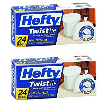 Hefty Twist Tie 8 gallon Trash Bags, 24-Count, Pack of 2