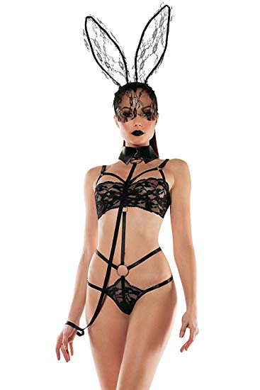 Jelove Women's Sexy Roleplay Bunny Playsuit Set Rabbit Outfit Cosplay Costume